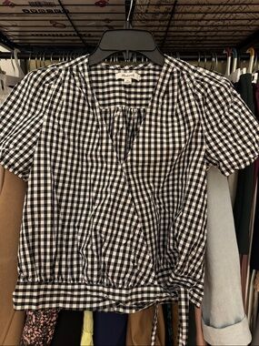 Madewell Black & White Gingham Tie-Waist Blouse